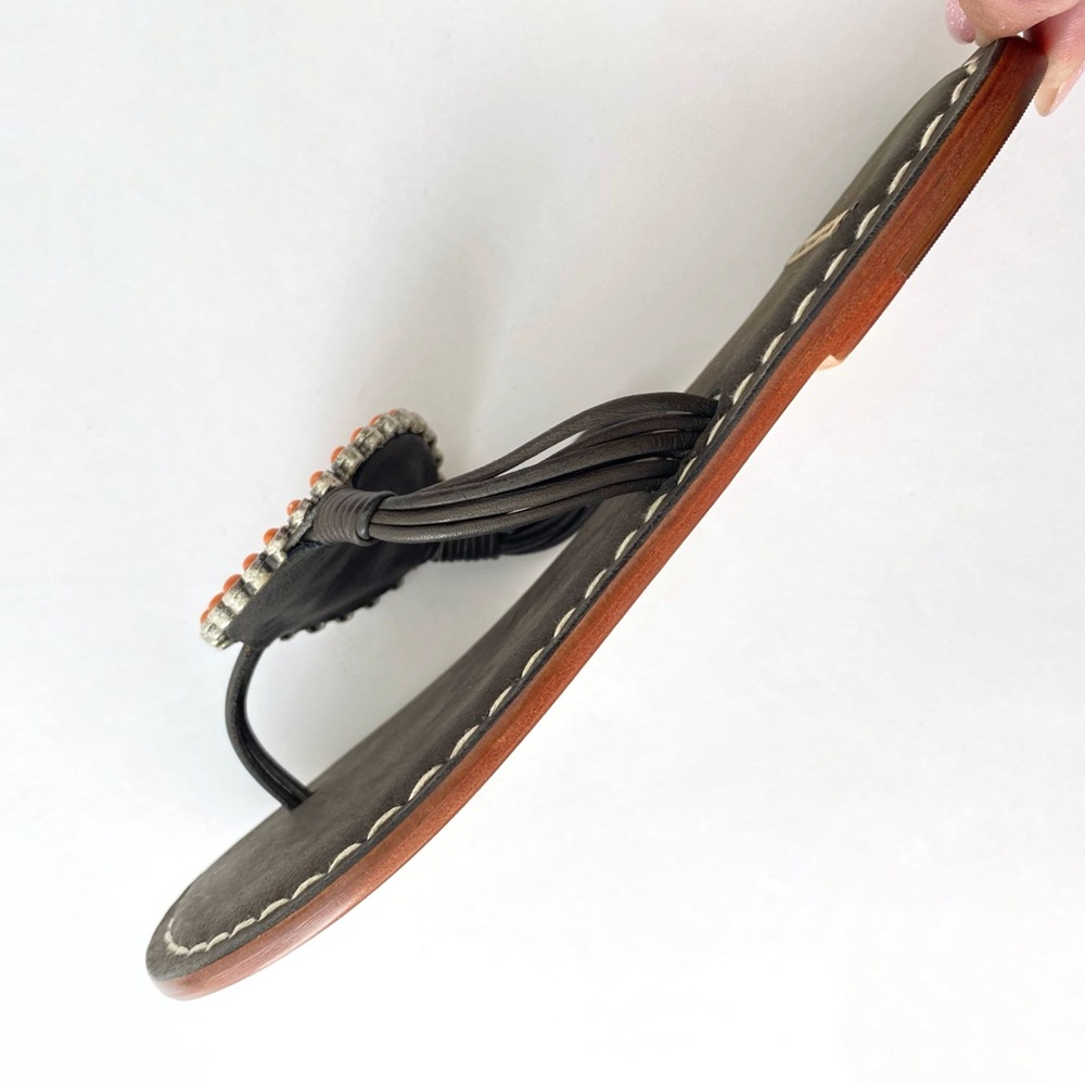 BERNARDO BLACK CORAL ORANGE STONE BEADED MOSAIC THONG SANDALS - Picture 2 of 6